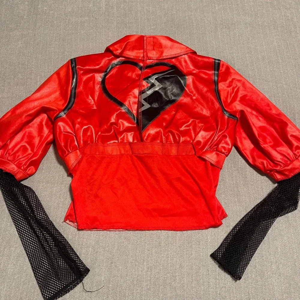 Disney Descendants‎ Rise of Red Costume Jacket Top Mesh Sleeves Heart Print NWOT